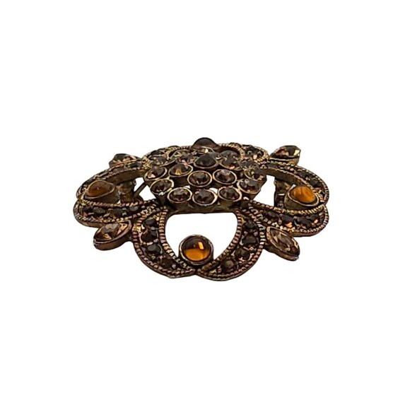 VTG Brooch 2PC Gold Tone Floral Root Beer Antique Style Art Deco WhimsyGoth Pin - Picture 13 of 16